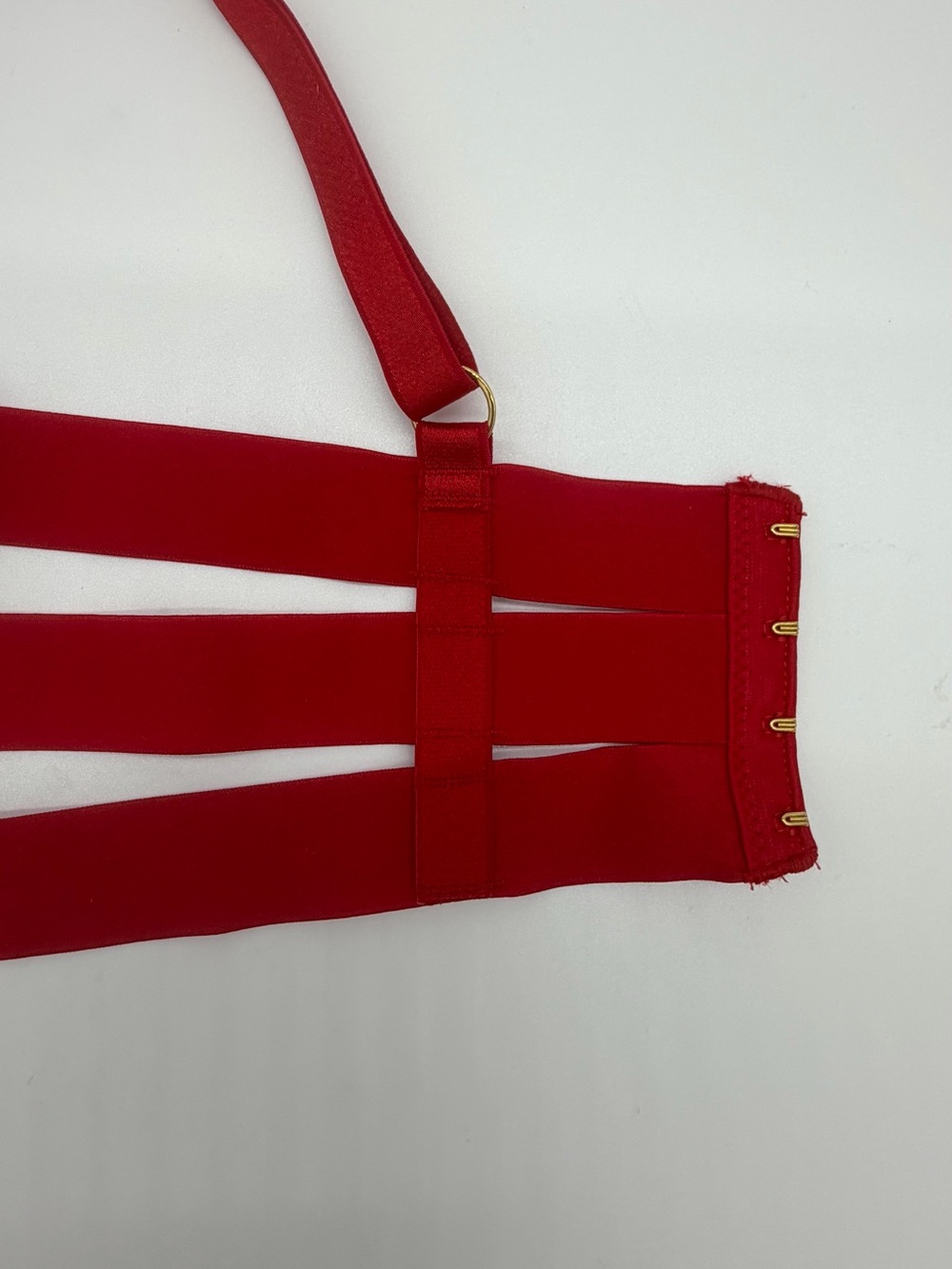 Victoria’s Secret 32B Red Strappy Cage Unlined Underwire Bra Gold - Picture 3 of 8